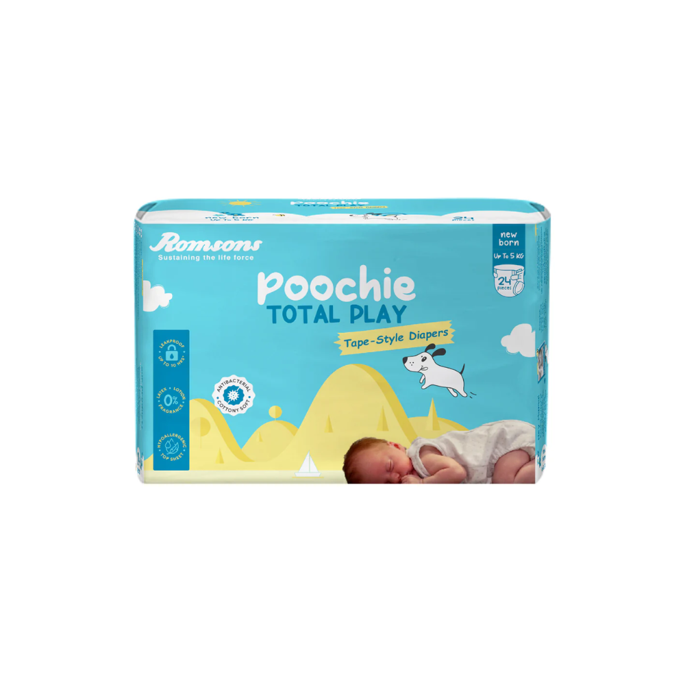Romsons Poochie Total Play Newborn Tape Style Baby Diapers (24s)