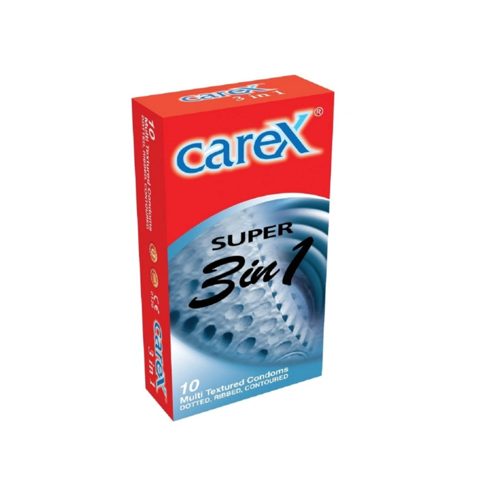 Carex Super 3 In 1 Multi Textured Condoms Dotted, Ribbed & Contoured (10N)